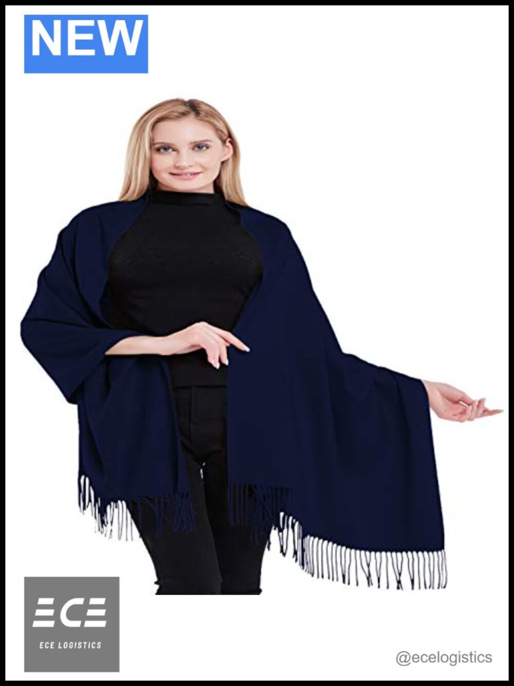 100% Cashmere Shawl Pashmina Wrap Stole with Hand Twisted Fringe